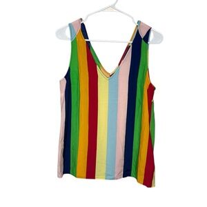 Modcloth Women's Sleeveless V-Neck Rainbow Stripe Tank Top Size Small